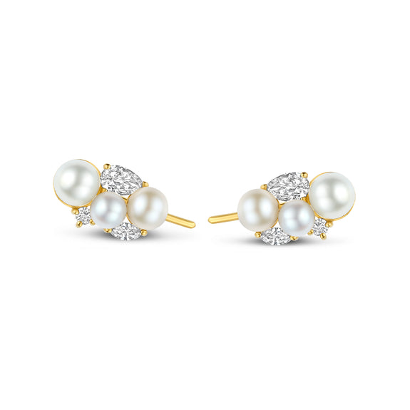 Pair of pearl and diamond earrings.