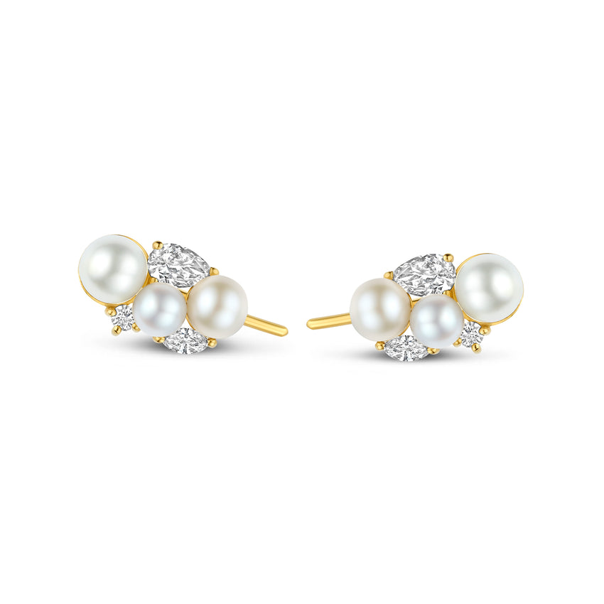 Pair of pearl and diamond earrings.
