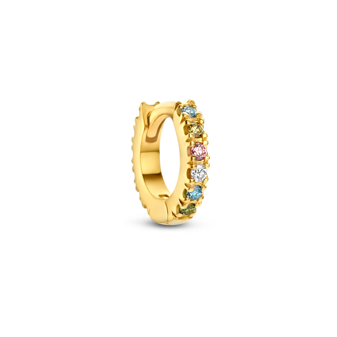 Gold ring with colourful pastel diamonds. 
