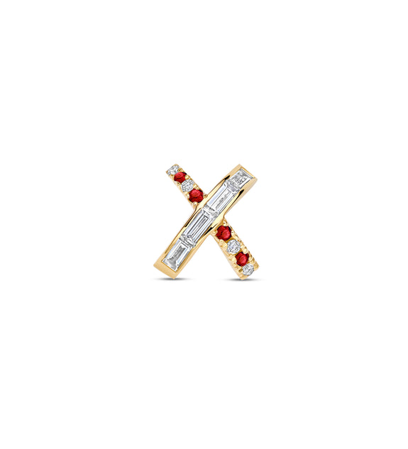 Cross Ear Stud - Red/White