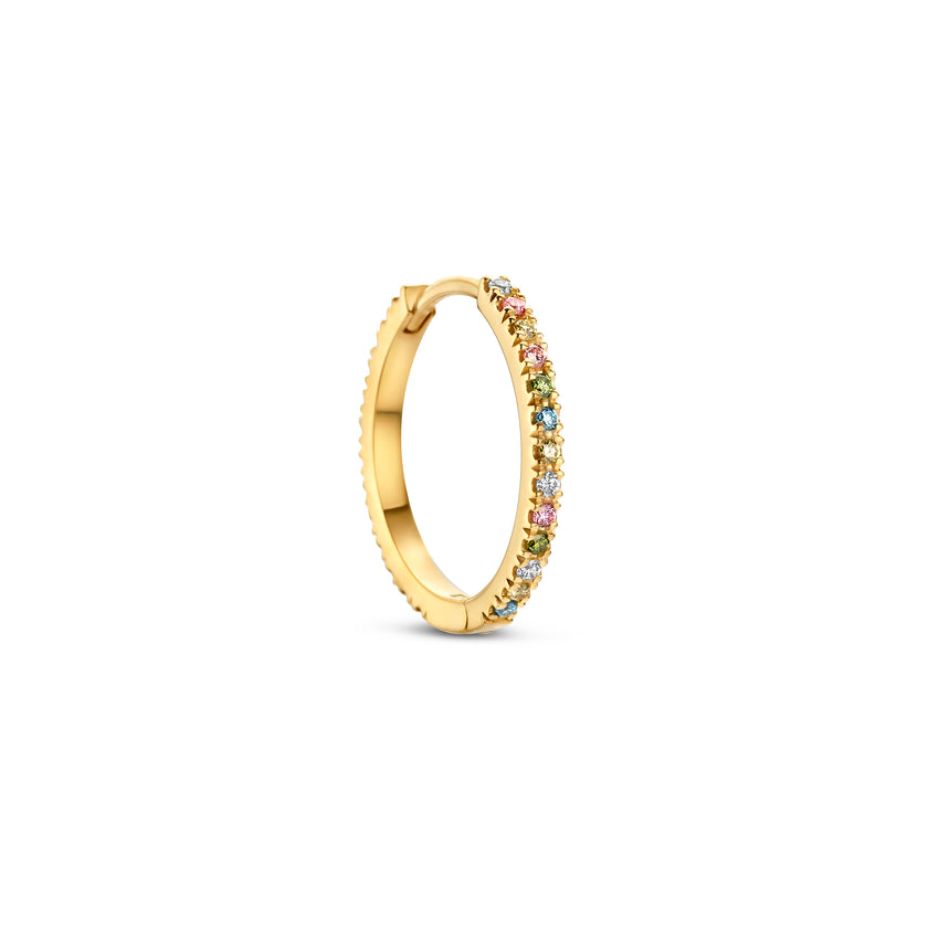 Gold ring with colorful gemstones.