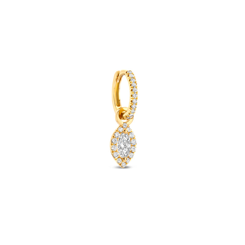 White S hoop earring with the drop earring charm in white.