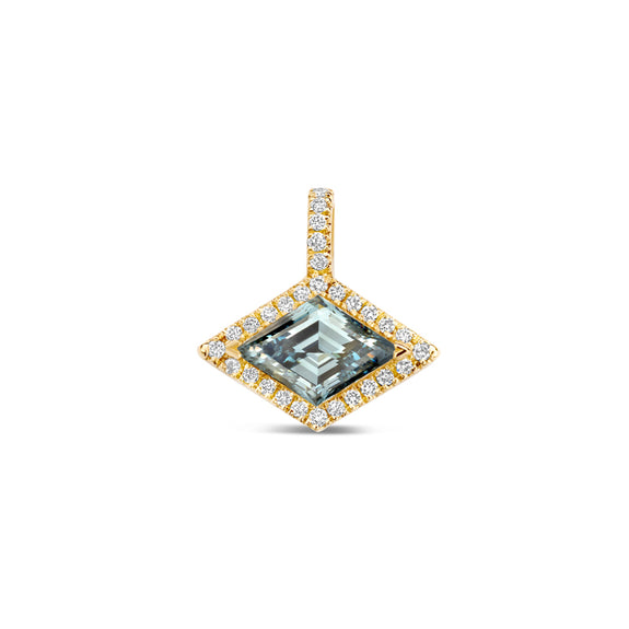 Lozenge diamond in blue surrounded by white diamonds.