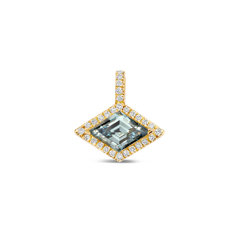Lozenge diamond in blue surrounded by white diamonds.