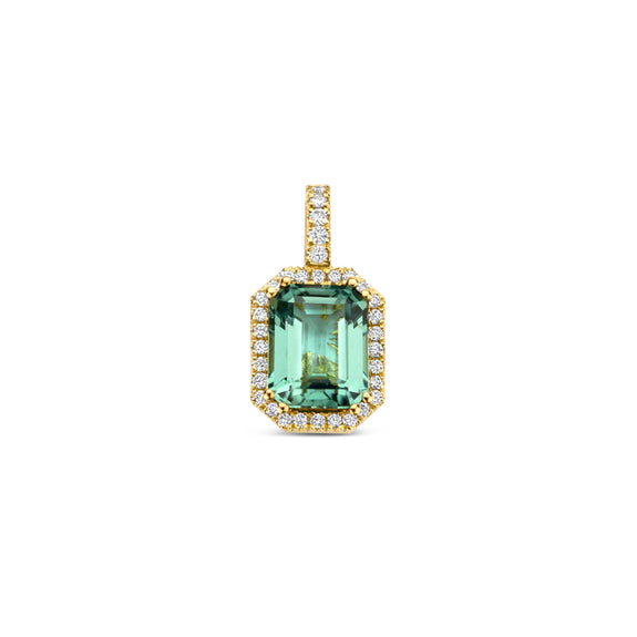 Our signature Rosalie Charm with a green tourmaline at center and surrounded by white diamonds.