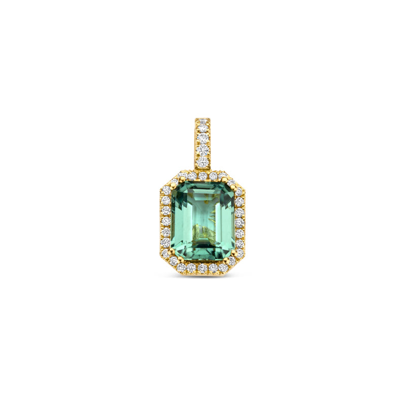 Our signature Rosalie Charm with a green tourmaline at center and surrounded by white diamonds.