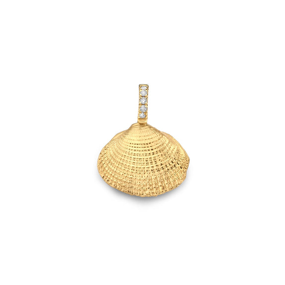 Gold shell pendant with a diamond 