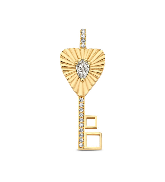 Gold key-shaped pendant with diamonds
