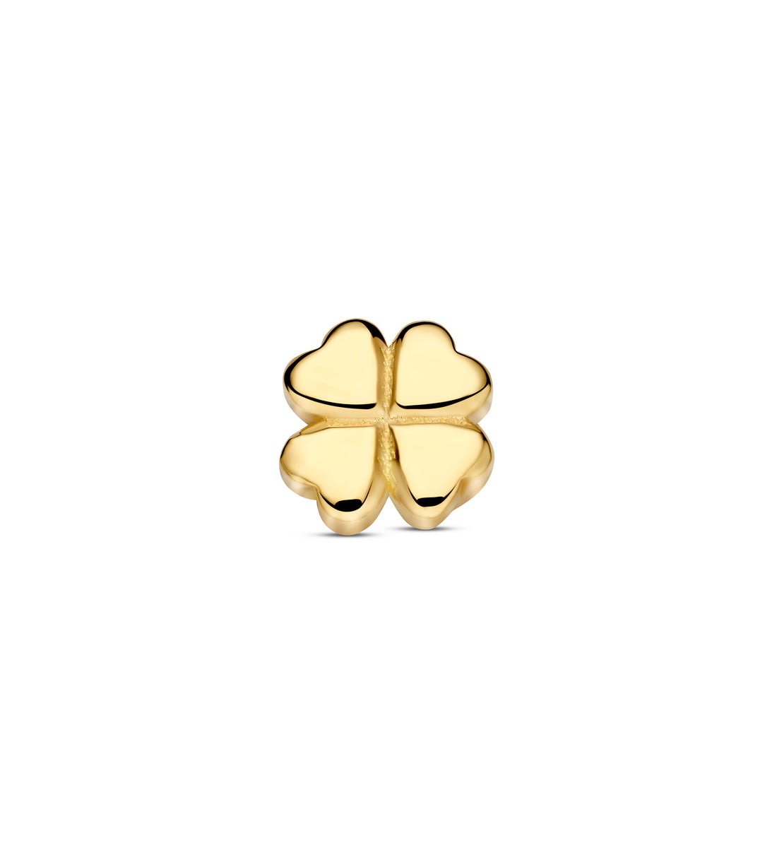 Gold four-leaf clover charm on a white background