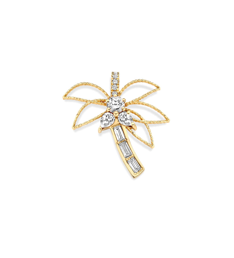 Gold palmtree pendant with diamonds 