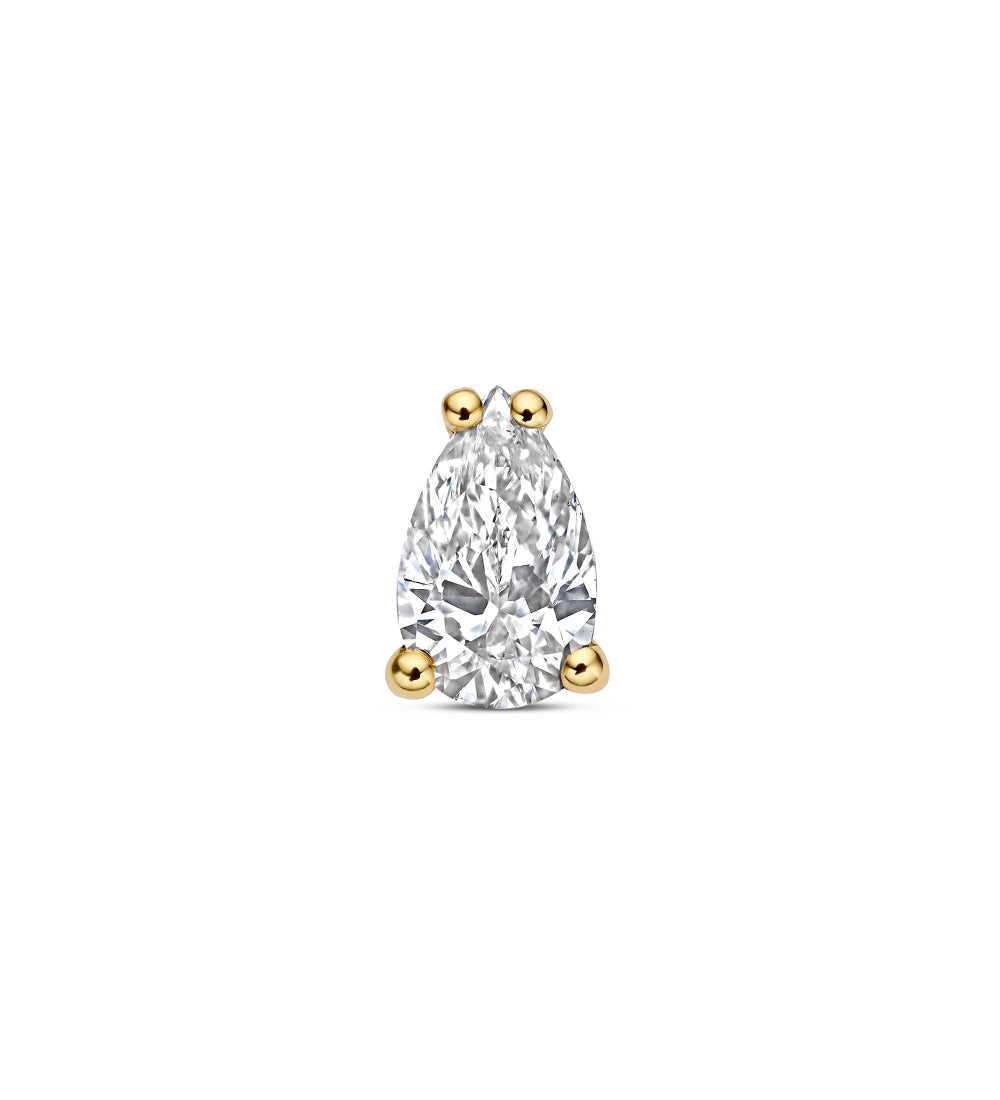 Pear-shaped diamond earring with gold