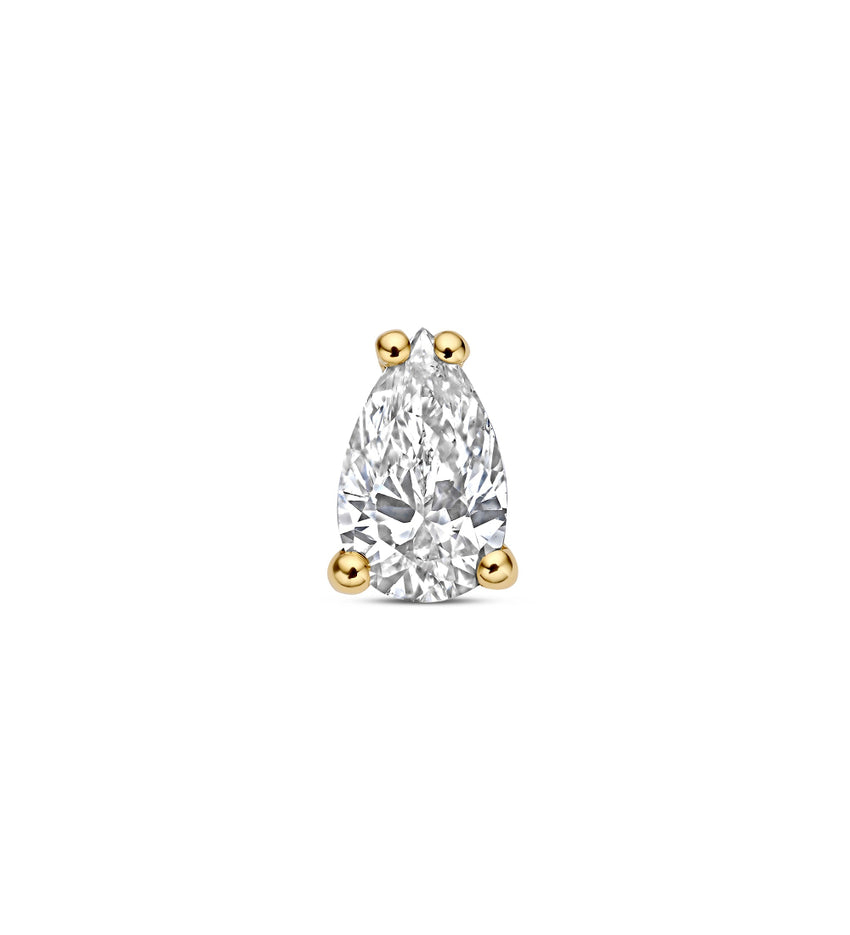 Pear-shaped diamond earring with gold